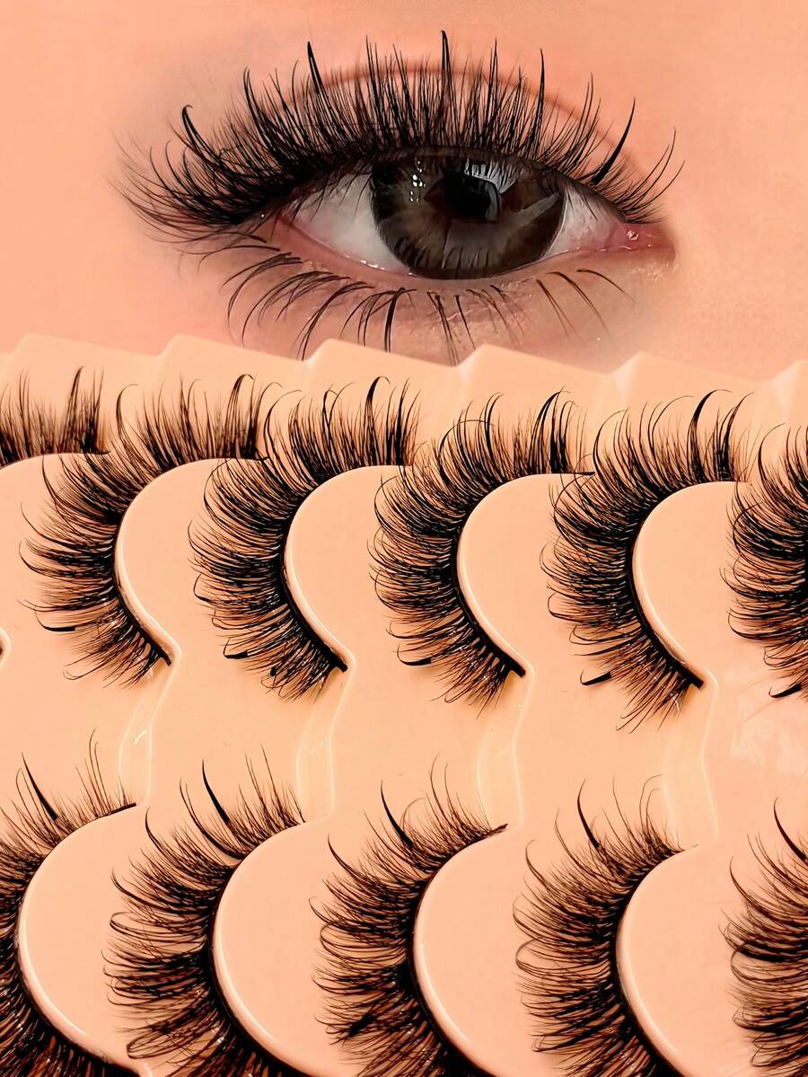 Asiteo 7 Pairs Natural Moisturizing Makeup Effect False Eyelashes, Fluffy Curled, Cartoon Style, Soft & Thick, 3D Faux Mink, Create Natural Makeup, Gift For Women/Girls, Ultra-Lightweight, Long-Lasting, Enlarging Eyes, Comfortable Fit, Individual Lashes, Designed For Women - Lông mi ướt hài hước - Xem 1