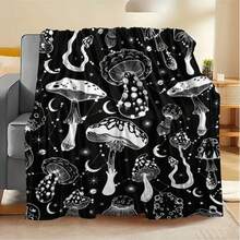 Cozy Black & White Mushroom & Snail Flannel Blanket - Plush All-Season Bedspread With Magical Forest Creatures, Soft Bed/Couch/Travel Throw & S, Durable Bedding Gift (/Black)-30*40in - 彩色 - 查看 1