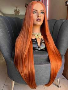 Uveous 34 Inch Ginger Wig Human Hair 13x4 250% Density Straight Ginger Orange Lace Front Wigs Human Hair 350 Colored HD Transparent Lace Frontal Wig Human Hair Orange Wigs Pre Plucked With Baby Hair - S350 - 查看 2