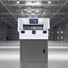 Cortadora de papel eléctrica , cortadora de papel resistente de 19"/482,6 mm de ancho de corte, 3,14"/80 mm de espesor de corte, máquina cortadora de papel eléctrica con función de control numérico de pantalla táctil de 7 - 19"/482,6 mm - Ver 1