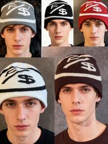 1pc These Men's Knit Beanies With Bold "F/$" Graphic Patterns Come In Multiple Colors, Offering A And Warm Design, Making Them Ideal Fashion-Forward Winter Headwear - Multicolor - View 12