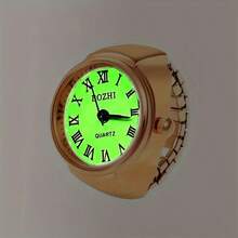 1pc Luminous Ring Watch, Mini Version Super Small Finger Watch, Niche Can See Time Real Watch Ring, Super Small - Gold - View 3