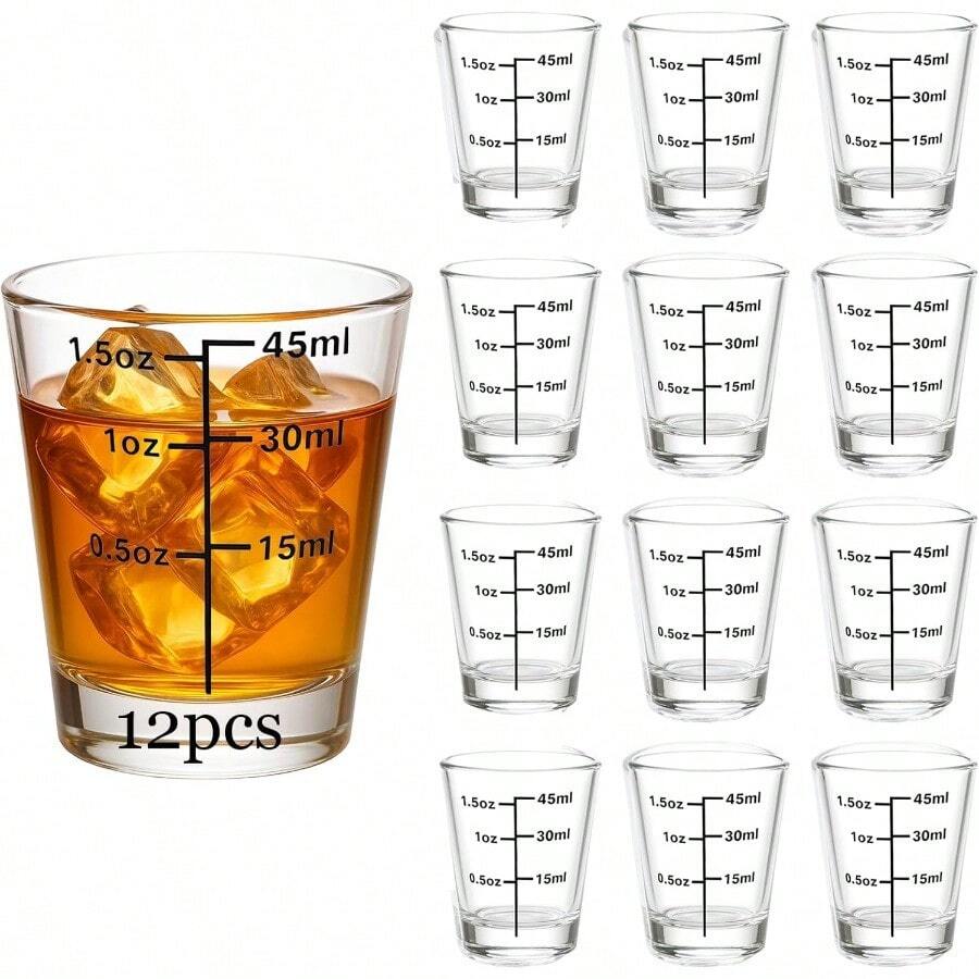 TFKI 12 Pack 1.5oz Clear Shot Glass Set - Precision Marked For Accurate Alcohol Pouring - Round Design For Whiskey Vodka Rum - Ideal For Bars Restaurants And Home Use - Trong suốt có tỷ lệHình nón - Xem 1