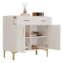 Living Room Sideboard, Chest Of Drawers With 4 Doors, Brushed Gold Handles And High Gloss Table Legs, Black Chest Of Drawers Cabinet, Dimensions 160*80*40 Cm - White + Particle Board - View 6