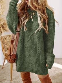 Acelitt Plus Size Women Solid Color Knitted Textured Pattern Off-Shoulder Plus Size Sweater Dress, Autumn/Winter (Recommend Choosing One Size Smaller For Better Fit)