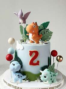 1 pieza/14 piezas Decoración de pastel de dinosaurio gigante lindo, Tiranosaurio Rex de dibujos animados, Pterosaurio, Triceratops, Cuello largo Dragón, Tortuga redonda suave simulada, Hojas largas, Pequeña hierba, Suministros de decoración de pastel, Decoración de huevo de dinosaurio mini, Decoración de pastel con tema de bosque de dinosaurios, Adecuado para decoración de pastel de cumpleaños - multicolor - Ver 2