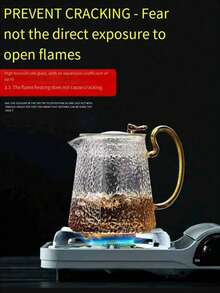 1个高硼硅玻璃茶壶，带滤网，适用于电炉加热，锤纹玻璃茶壶，锤纹茶壶，带侧滤网的玻璃茶壶，小黑茶壶，花卉图案茶壶，功夫茶具套装