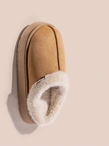 女士时尚毛绒拖鞋，室内家居防滑保暖鞋，舒适软底轻便毛绒拖鞋，男女通用，秋冬季 - 卡其色 - 查看 8