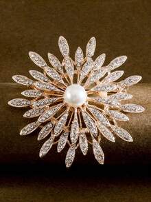 1枚时尚新款珍珠水钻胸针，优雅奢华的翻领花朵配饰，适合作为礼物 - 太陽花珍珠胸針 - 查看 8