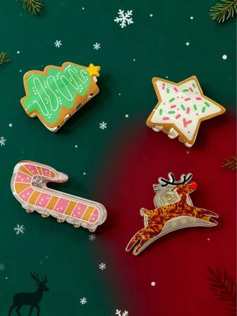 1pc Star, Christmas Tree, Reindeer Cute Casual Acrylic Claw Hair Clip, Suitable For Party, Commuting, Christmas, 7-8cm Medium Size Hair Accessory Claw Clips Winter Hair Claw