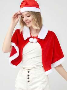 2 件成人红色披肩 + 帽子节日装扮道具角色扮演派对服装 - 紅色 - 查看 4