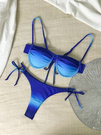 Fashionable Sexy Ombre Side-Tie Bikini Set Summer