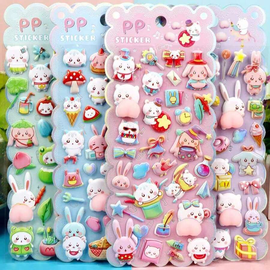 新款可爱屁股减压贴纸，卡通动物贴纸，如熊和兔子，适合儿童，学前奖励贴纸 - 彩色 - 查看 1