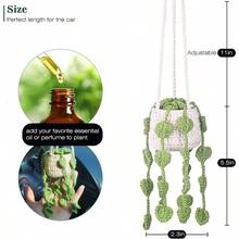 Cute Crochet Plant For Rear View Mirror Boho Handmade Car Mirror Hanging Accessory For Women And Girls Green Interior Aesthetic Decor Truck Hanger Ornament Charm - 綠色葉子植物 - 查看 4