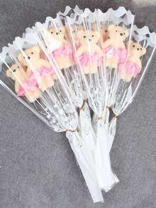 5pcs/1pc Romantic Artificial Rose Flower Bouquet With Plush Teddy Bear - Suitable For Valentine's Day, Wedding, Birthday And Other Occasions - DIY Bouquet Accessory, Vivid Roses For Home Decor And Special Events - Multicolor - View 4