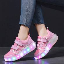 LED Multi-Color Flashing Inline Skates For Teens Boys Girls, Rapid Skating Roller Skates, Detachable Casual Two-Wheel Roller Shoes - Pink - View 5