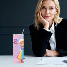 Frozen  20oz Stainless Steel Tumbler With Straw & Lid -  & Olaf Design (No Olaf),  Cup, 's Ice Magic Theme, Pink & Blue Sparkling Frozen Drinkware For, Christmas Gift,, Travel - 1 chiếc - Xem 7