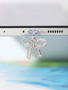 1 pieza Lindo tapón antipolvo con lazo brillante compatible con Apple/Tipo-C, tapa antipolvo para puerto de carga del teléfono - Plateado - Ver 9