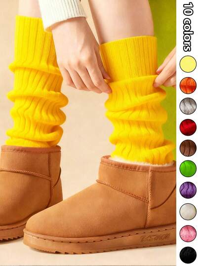 女士舒适保暖腿套 - 柔软针织，多种颜色可选，时尚冬季保暖，圣诞节和角色扮演的完美之选