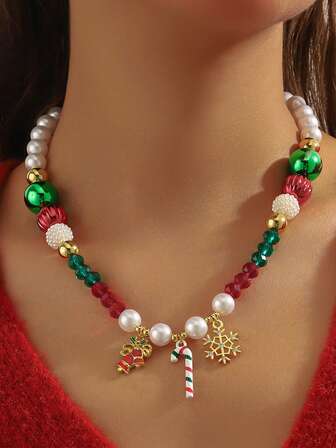 圣诞礼物：手杖、铃铛、雪花吊坠、项链、亚克力圣诞项链