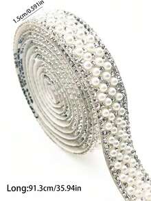 1 pieza Tira de diamantes con perlas, Cinta de diamantes autoadhesiva, Accesorio de strass DIY, Cinturón de ropa, Tira de código de accesorios - Multicolor - Ver 11