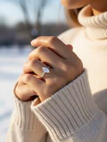 1-2-3克拉闪亮椭圆形订婚戒指/结婚戒指，925纯银，女士承诺戒指/永恒戒指，精致珠宝礼品 - 銀色 - 查看 10