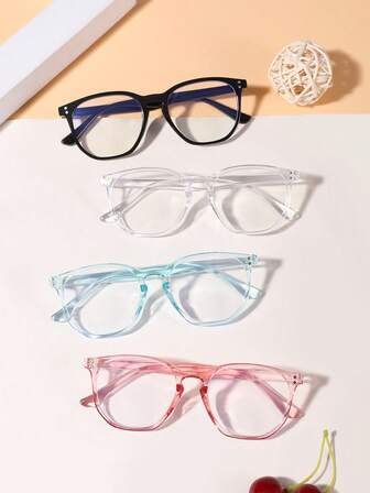 4 ชิ้น แว่นตากันแสงสีฟ้าแฟชั่นสีลูกกวาดใสอะคริลิคสำหรับเด็กผู้หญิงอายุ 8-12 ปี เหมาะสำหรับการอ่านหนังสือทุกวัน