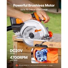 Cordless Circular Saw, 6-1/2 Inch Blade, 4700 RPM Speed, 0-45 Degree Bevel Capability, Brushless Motor, LED Light, Electric Circular Saw Kit With Battery And Charger Included, For Wood Cutting - 查看 2