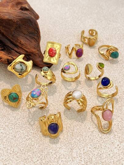 各式女士订婚戒指，奢华甜美绿松石装饰戒指，适合订婚、结婚、派对、珠宝、情人节、生日礼物