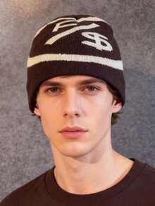 1pc These Men's Knit Beanies With Bold "F/$" Graphic Patterns Come In Multiple Colors, Offering A And Warm Design, Making Them Ideal Fashion-Forward Winter Headwear - Multicolor - View 9