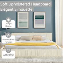 Double Bed 140*200cm, With Soft Chenille Velvet Cover, Made Of -Eucalyptus Wood And Stable Iron Frame, Easy Assembly, Beige (Mattress Not Included) - Beige + Chenille + 160*200cm - View 4
