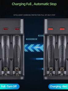 USB Smart Battery Charger - Compatible With Various Battery Models, 4-Slot Design, Suitable For AA/AAA Batteries, With LED Indicator Lights, Safety Protection, Applicable For Multiple Devices - Black - View 6