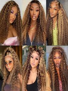 4/27 渐变色浸染隐形蕾丝假发，360°蕾丝前假发，预先拔毛的真人发丝，150%密度，杰瑞卷发，全蕾丝前假发带婴儿发，38英寸