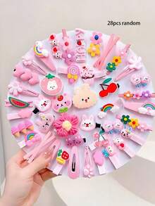 28件/套可爱粉色发夹套装,包含彩虹、水果、花朵等多种设计,色彩鲜艳——适合女孩和女士日常造型、派对、拍照,增添趣味和闪亮效果,包括发夹、发爪、发卡、发夹、发饰、头饰、情人节饰品、女士发饰、春季发夹等。 - 彩色 - 查看 21