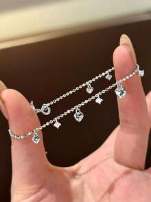 1pc 925 Sterling Silver Heart Sparkling Diamond Bracelet, Elegant Daily Wear Gift, Original Design Charming Vintage Party Jewelry For Women - Love Diamond - View 3