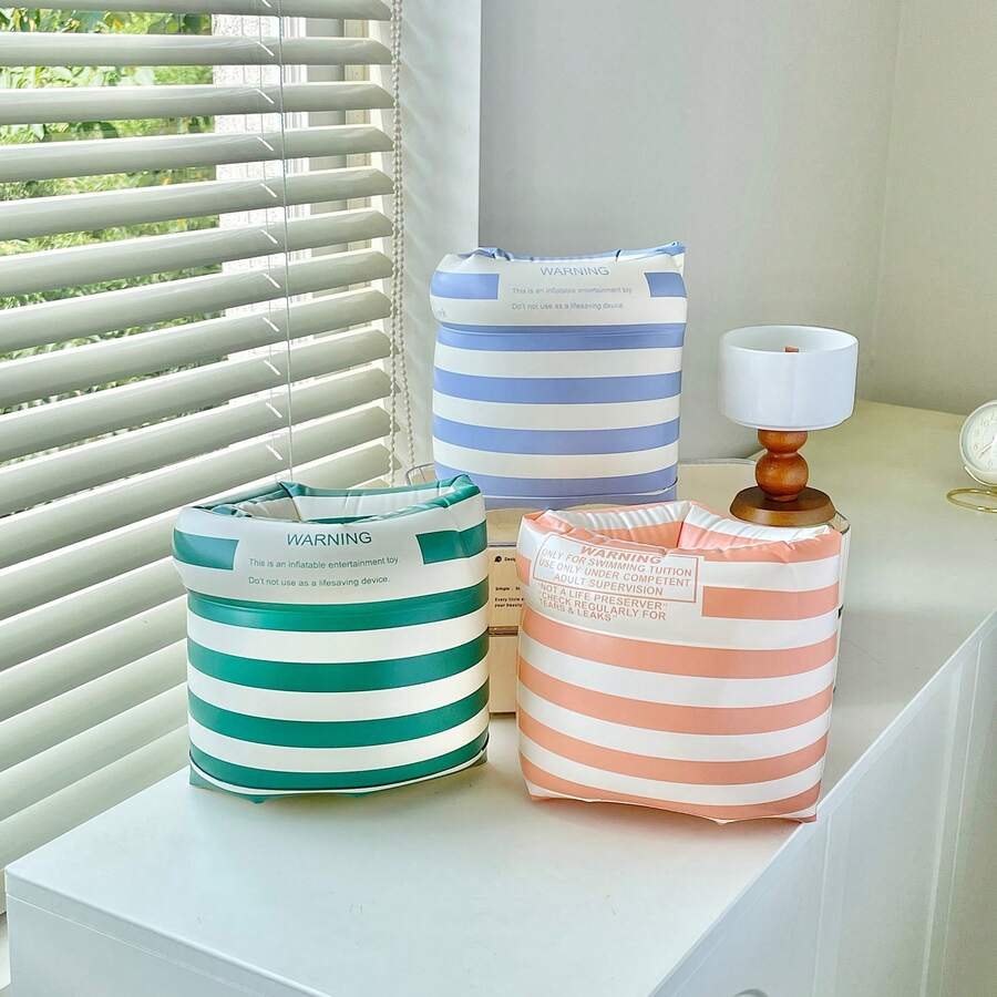 1 Pair Retro Striped Inflatable Swim Arm Bands, Rollup Strap, Buoyancy Equipment For Beach, Lake, Pool & Outdoor Activities, Vintage Design, Fun Swimming Gear, Comfortable Wear, Lightweight Buoyancy, Rolling Strap With Float