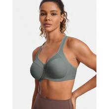SYROKAN Women's Full Support High Impact Racerback Lightly Lined Underwire Sports Bra - Grey Sage - View 2