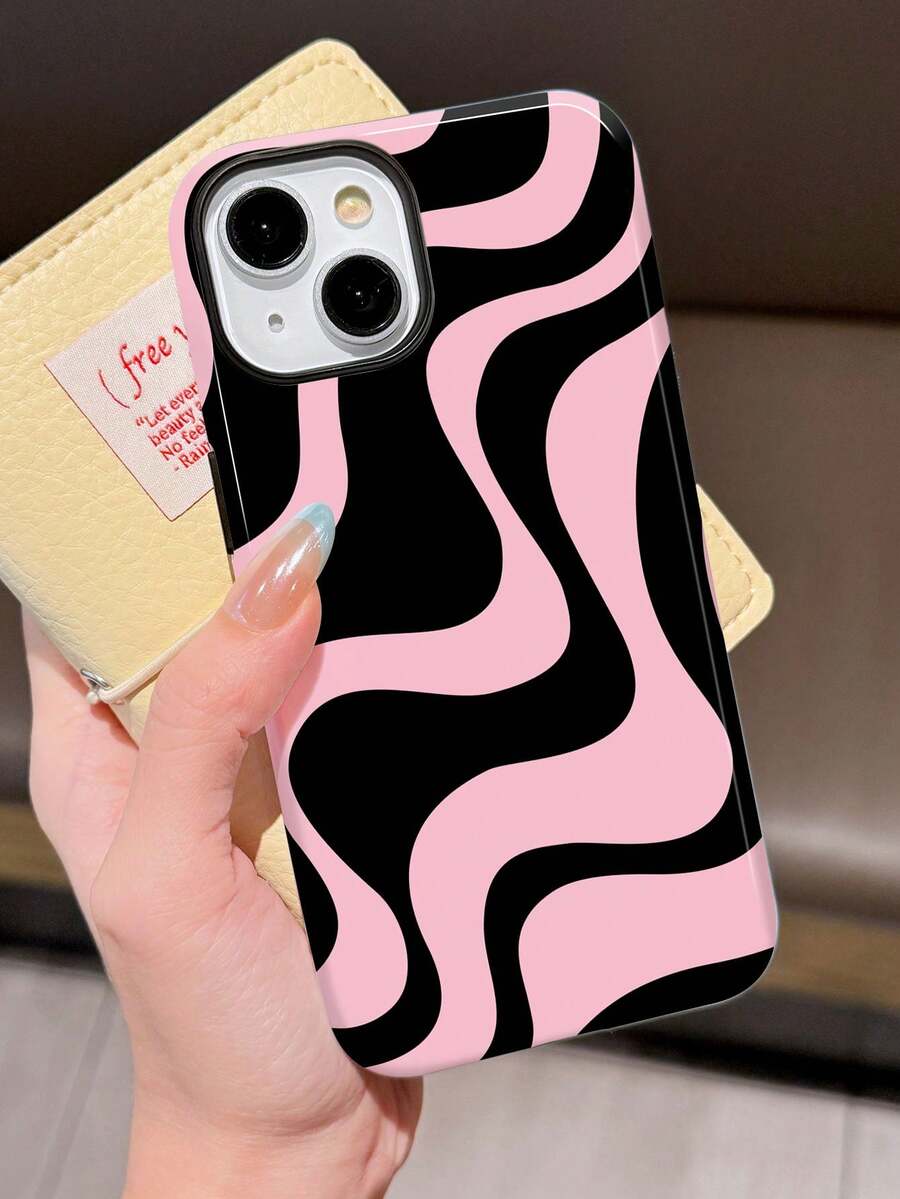 1pc Glossy Artistic Water Wave Pattern 2-In-1 Protective Hard Phone Case Compatible With Samsung/ 11/12/13/14/15/16/17 Pro Max - Multicolor - View 1
