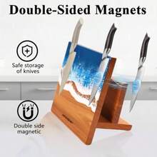 Magnetic Knife Block With Cutting Board Holder Freestanding Kitchen Knife Holder With Resin Design Acacia Wood MultiFunctional Knife Storage Organizer For Kitchen Counter - Brown - View 5