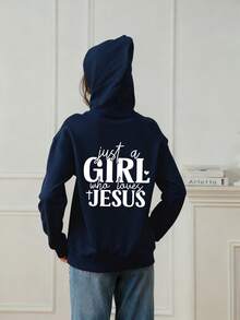 女士时尚秋冬连帽套头衫，柔软舒适保暖内衬上衣 - 藏蓝色 - 查看 2