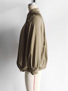 Chaqueta bomber verde oversize para mujer - Chaqueta casual con manga larga y cremallera delantera - Verde militar - Ver 4