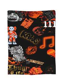 Kawss Kawaii Kaw Blanket The Ultimate Anime Fan Gift - Luxuriously Soft Flannel Blanket, Cartoon Printed Throw For Home, Camping, Travel, Perfect For Christmas & Birthdays - 黑色 - 查看 2