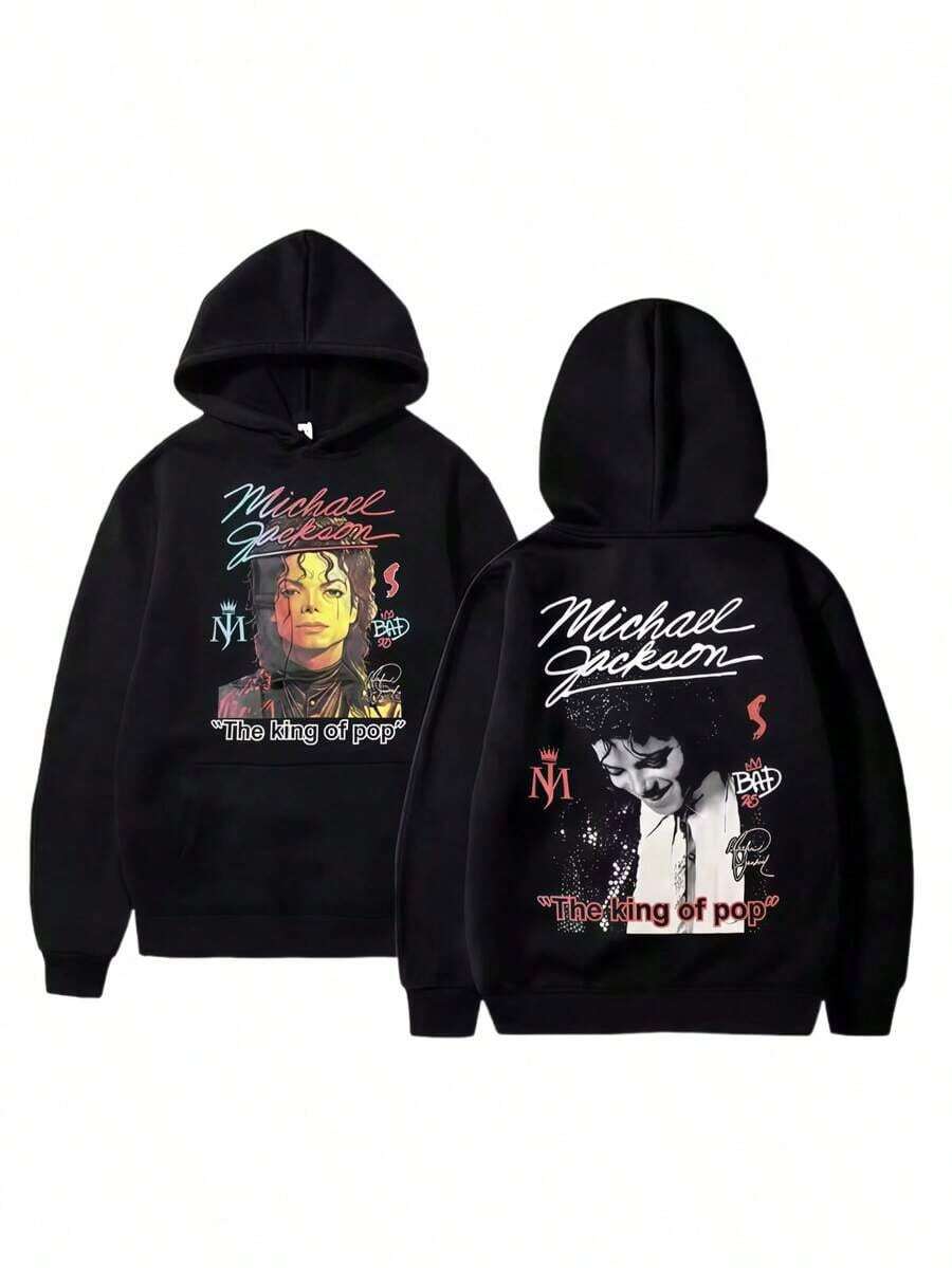 Classic Vintage Michaels Jacksons Graphics Hoodie Men Women Hip Hop Punk Rock Sweatshirt Male Gothic Harajuku Oversized Hoodies Sweatshirts For Women Hoodies For Men Black Hoodie For Women Men's Hoodie Sweatshirts For Men - 黑色 - 查看 1