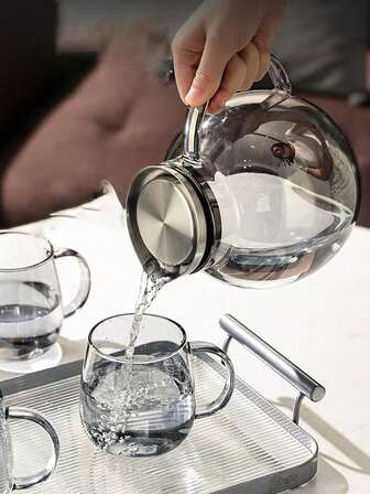 1pc High-Quality Transparent Glass Pitcher & Cup Set, Household/Restaurant Water/Juice Carafe