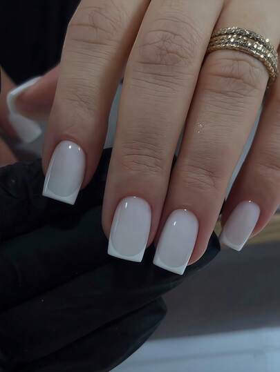 24pcs Medium Square Nail Stickers To Instantly Upgrade Your Look! Milky White Stickers, White French Tip, Full Coverage Fake Nails Suitable For Women And Girls. Includes 1 Adhesive Sticker Sheet And 1 Mini Nail File. Suitable For Autumn/Winter, Parties, Dates, And Daily Wear. Random Jelly Gel Fake Nails Included. Nail Supplies