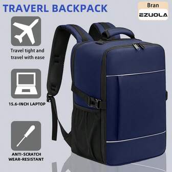  EZUOLA 40x20x25cm Airline Travel Backpack, Suitable For Men & Women, 15.6" Laptop Bag For School, Hiking, Work, With Reflective Strips For Safer Night Walking, Suitable For Easter (Upcoming Seasonal), Father's Day, Mother's Day, Beach, Wedding, Graduation, Gift In Black Or Blue Travel Bag Luggage Bag Duffle Bag Overnight Bag Large Capacity Durable Travel Organizer Cruise Essentials Vacation Essentials For Men Women