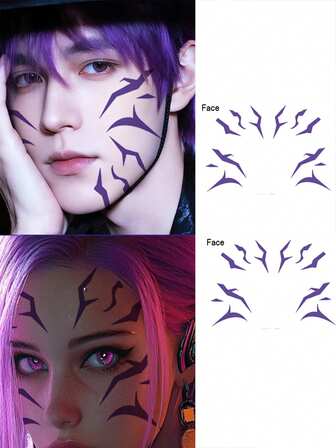 2 Sheets/Set Tattoo Stickers, Cool Purple Lightning Makeup Patterns, Body Art Design Temporary Tattoos, Easy To Apply And Remove, Suitable For Facial Makeup, Cosplay Tattoo Stickers, Ideal Gift.