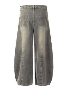 Men's Casual Patchwork Loose Ripped Straight Leg Pants, Japanese Street Style - Teal Blue - View 6