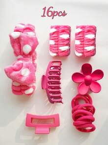 16个玫瑰红蝴蝶结发箍，可爱珊瑚绒化妆发箍，发圈，腕带，毛绒发圈，花朵发夹，适合秋季、旅行、美发工具、女士配饰、发饰、秋季、女士、美发工具、发饰、饰品、礼物、旅行、送礼佳品、女士、圣诞礼物、圣诞节、礼物、圣诞礼物、发饰、女士配饰、圣诞袜礼物、成人礼发饰、圣诞礼物创意、女士圣诞礼物、优雅爪夹 - 玫紅色 - 查看 14