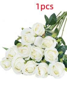 1pc/5pcs/10pcs/12pcs/20pcs 20-Inch White Artificial Roses, Premium Fake Flowers For Home Decor, Room Decor, Dining Table Decor, Wedding Decor, Bridal Bouquet, Wrist Corsage, Flower Arrangement. Suitable For Home, Restaurant, Bedroom, Vase Decoration. - White - View 14
